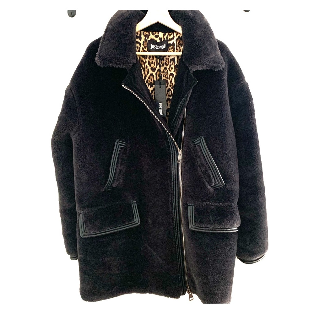 JUST CAVALLI faux fur coat Women’s size 44 NWT